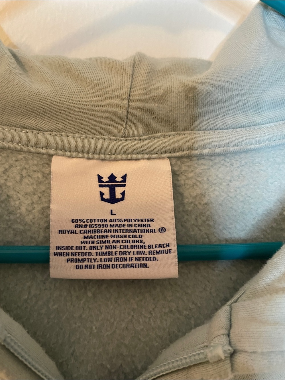 Light Blue Full-Zip Hoodie with RCCL Crown Logo - Picture 2 of 5